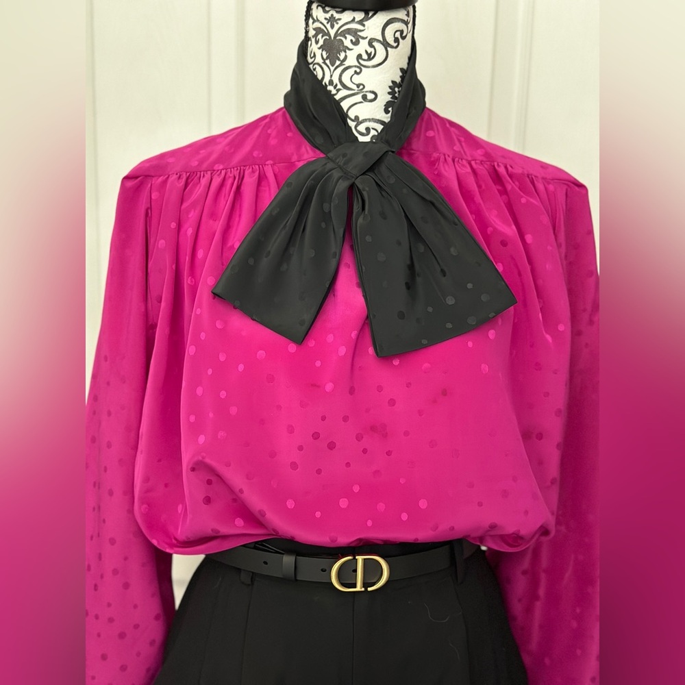 Pierre Balmain Women's Vtg Hot pink rose hint Blouse, Size M/40, Made in France